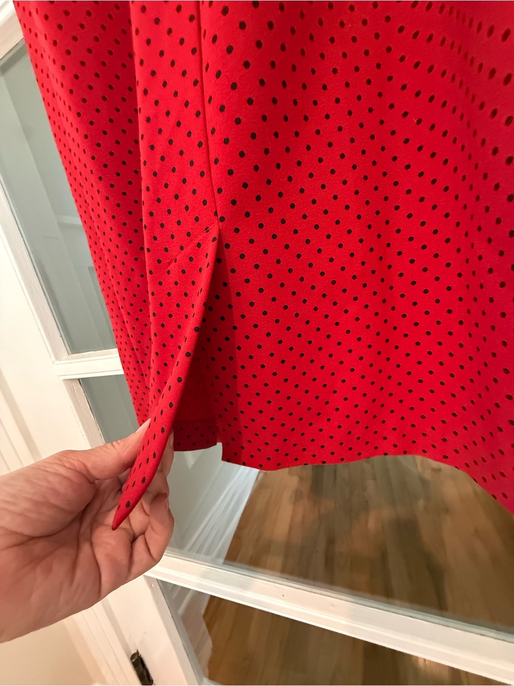 Stop Staring! Red Black Polka Dot Pinup Wiggle Pencil Dress Belted Sz Small - Picture 6 of 10